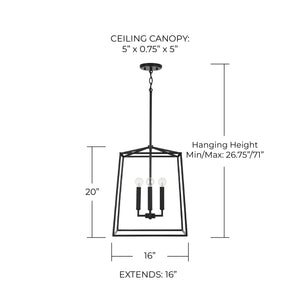 Morgan 16" Four Light Foyer, Matte Black