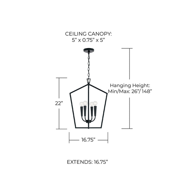 Evelin 16.75" Four Light Foyer, Matte Black
