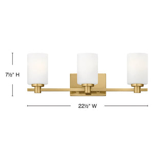 Chorus 22" Three Lights Medium Vanity, Lacquered Brass