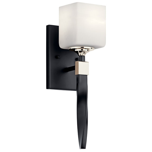 Blanchette 5" 1 Light Wall Sconce, Satin Etched Cased Opal Glass / Black
