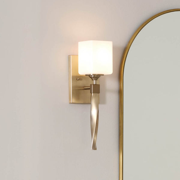 Blanchette 5" One Light Wall Sconce, Satin Etched Cased Opal Glass / Champagne Bronze
