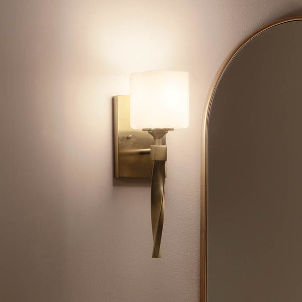 Blanchette 5" One Light Wall Sconce, Satin Etched Cased Opal Glass / Champagne Bronze