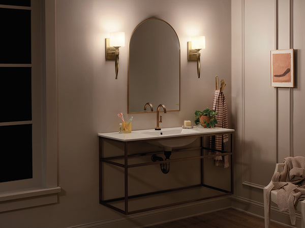 Blanchette 5" One Light Wall Sconce, Satin Etched Cased Opal Glass / Champagne Bronze