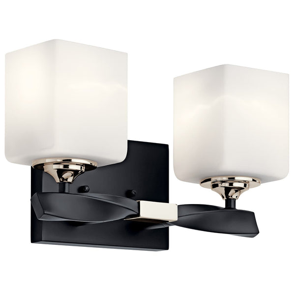 Blanchette 14" Two Lights Vanity Light, Satin Etched Cased Opal Glass / Black