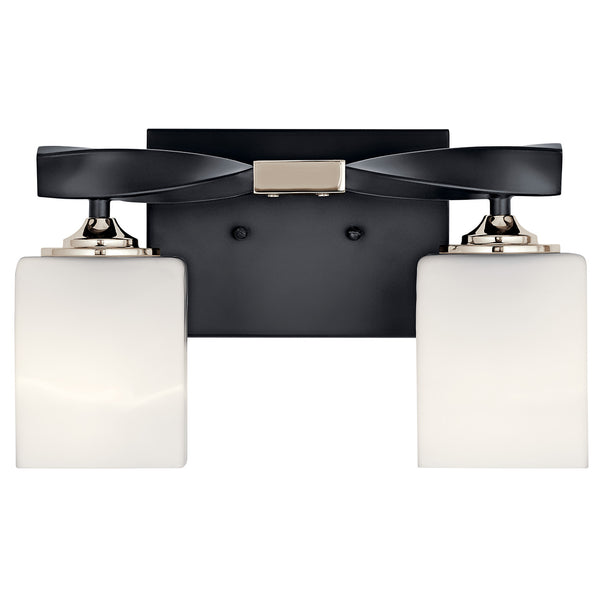Blanchette 14" Two Lights Vanity Light, Satin Etched Cased Opal Glass / Black