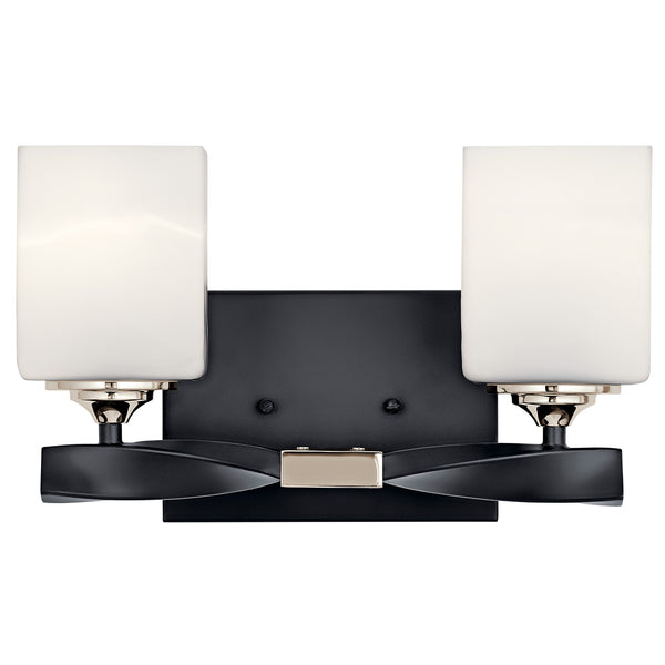 Blanchette 14" Two Lights Vanity Light, Satin Etched Cased Opal Glass / Black