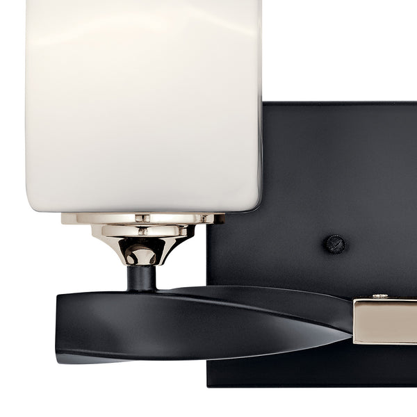 Blanchette 14" Two Lights Vanity Light, Satin Etched Cased Opal Glass / Black