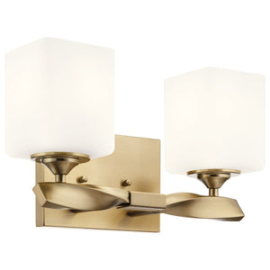 Blanchette 14" Two Lights Vanity Light, Satin Etched Cased Opal Glass / Champagne Bronze