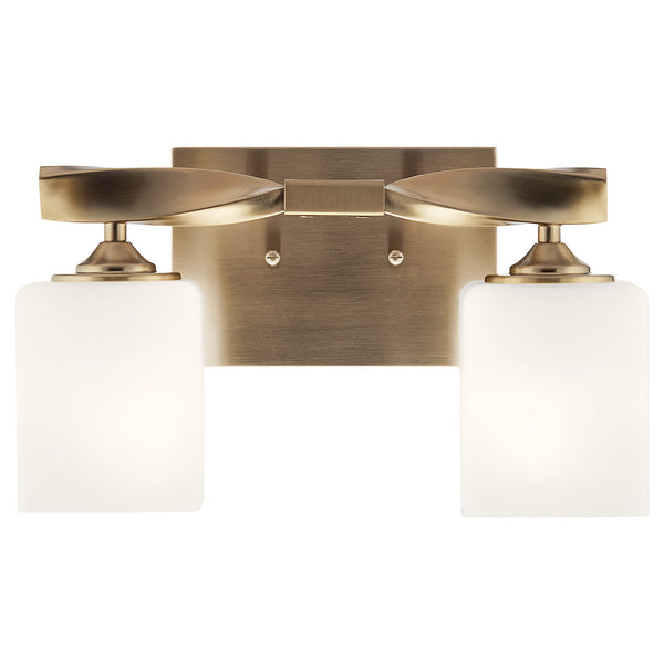 Blanchette 14" Two Lights Vanity Light, Satin Etched Cased Opal Glass / Champagne Bronze