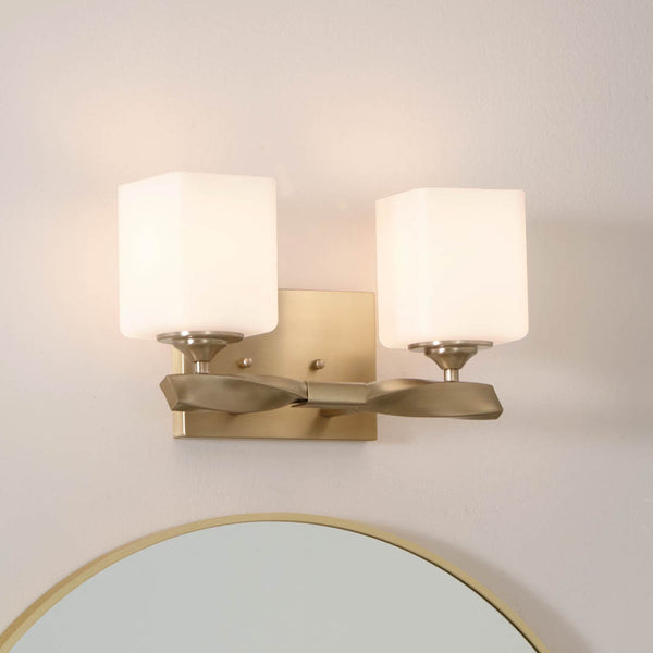 Blanchette 14" Two Lights Vanity Light, Satin Etched Cased Opal Glass / Champagne Bronze