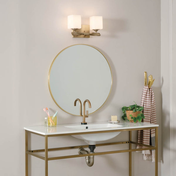 Blanchette 14" Two Lights Vanity Light, Satin Etched Cased Opal Glass / Champagne Bronze