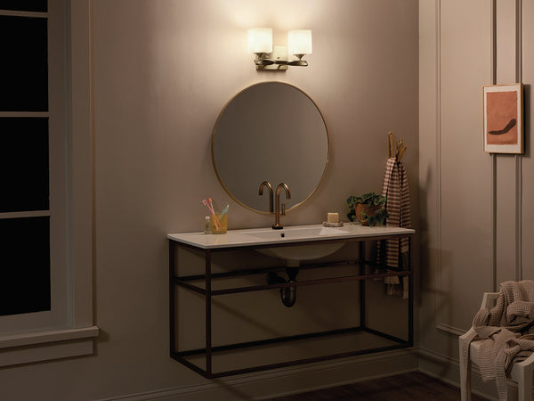 Blanchette 14" Two Lights Vanity Light, Satin Etched Cased Opal Glass / Champagne Bronze