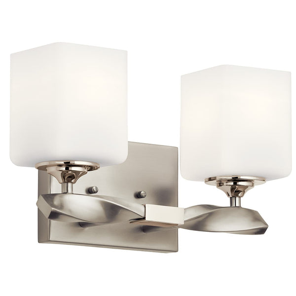 Blanchette 14" Two Lights Vanity Light, Satin Etched Cased Opal Glass / Brushed Nickel