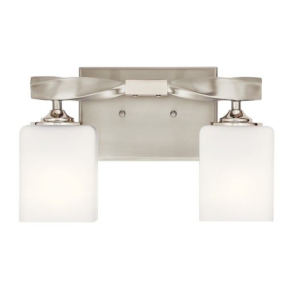 Blanchette 14" Two Lights Vanity Light, Satin Etched Cased Opal Glass / Brushed Nickel
