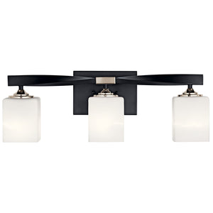 Blanchette 23" Three Lights Vanity Light, Satin Etched Cased Opal Glass / Black