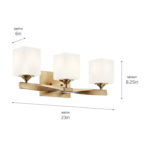 Blanchette 23" Three Lights Vanity Light, Satin Etched Cased Opal Glass / Champagne Bronze