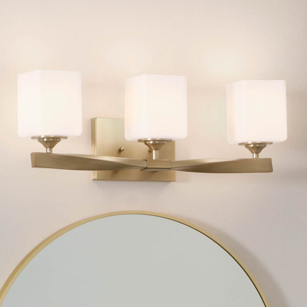 Blanchette 23" Three Lights Vanity Light, Satin Etched Cased Opal Glass / Champagne Bronze