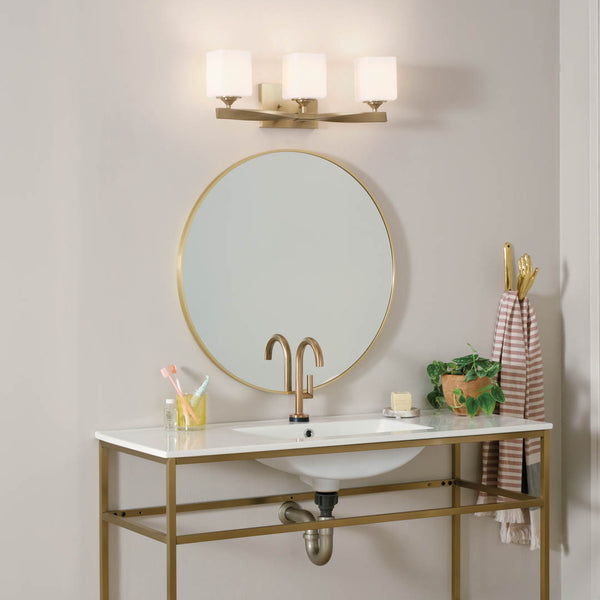 Blanchette 23" Three Lights Vanity Light, Satin Etched Cased Opal Glass / Champagne Bronze