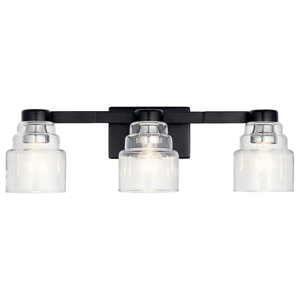 Derby 24" 3 Light Vanity Light, Clear Glass / Black
