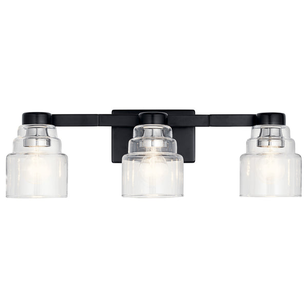 Derby 24" Three Lights Vanity Light, Clear Glass / Black