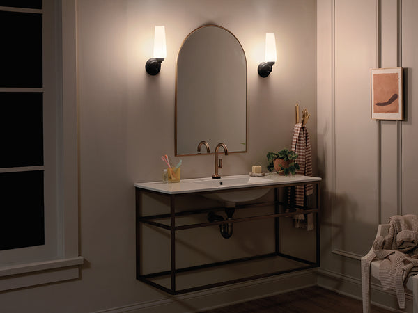 Monet 4" One Light Wall Sconce, Satin Etched Cased Opal Glass / Black