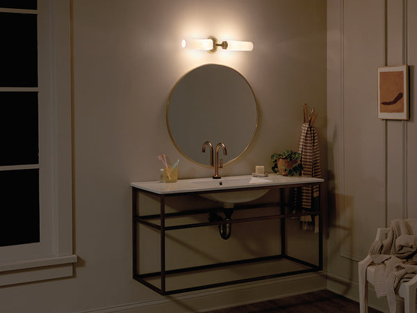 Monet 21" Two Lights Vanity Light, Satin Etched Cased Opal Glass / Champagne