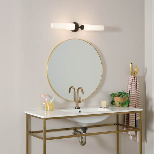 Monet 26" Two Lights Vanity Light, Satin Etched Cased Opal Glass / Black