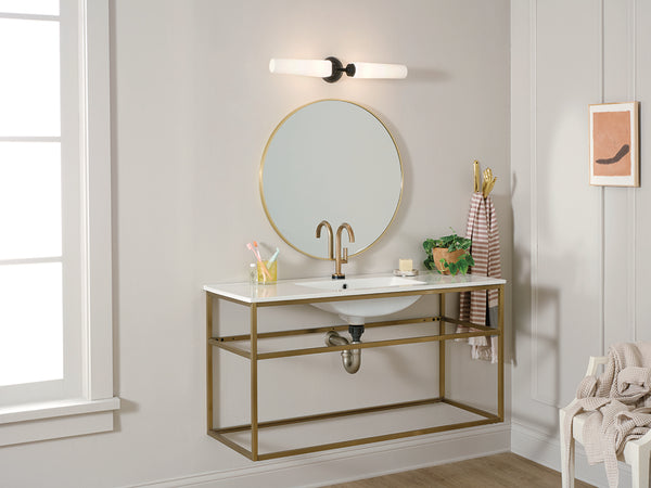 Monet 26" Two Lights Vanity Light, Satin Etched Cased Opal Glass / Black