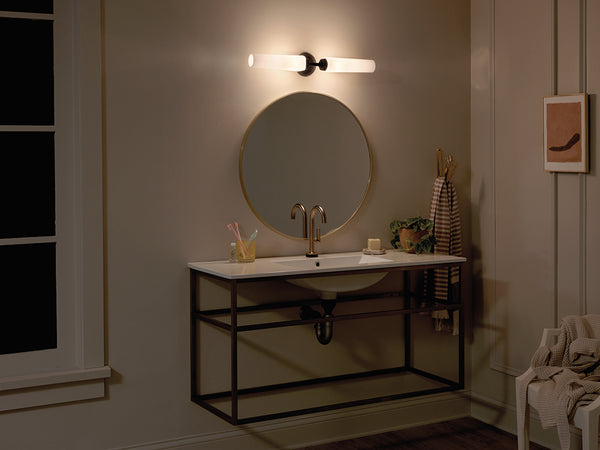 Monet 26" Two Lights Vanity Light, Satin Etched Cased Opal Glass / Black