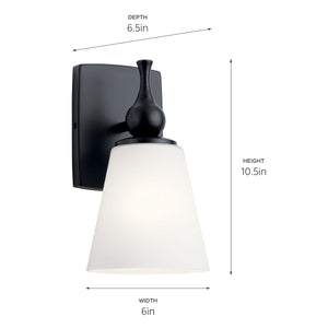 Viva 6" One Light Wall Sconce, Etched White Glass / Black