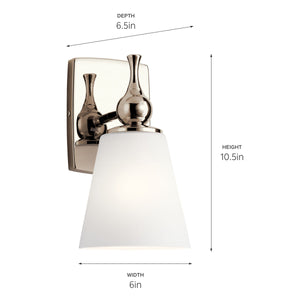 Viva 6" One Light Wall Sconce, Etched White Glass / Polished Nickel
