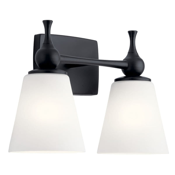 Viva 15" 2 Light Vanity Light, Etched White Glass / Black