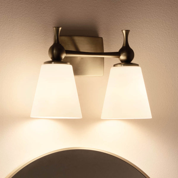 Viva 15" Two Lights Vanity Light, Etched White Glass / Champagne Bronze