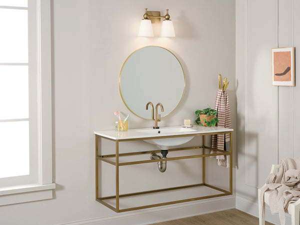 Viva 15" Two Lights Vanity Light, Etched White Glass / Champagne Bronze