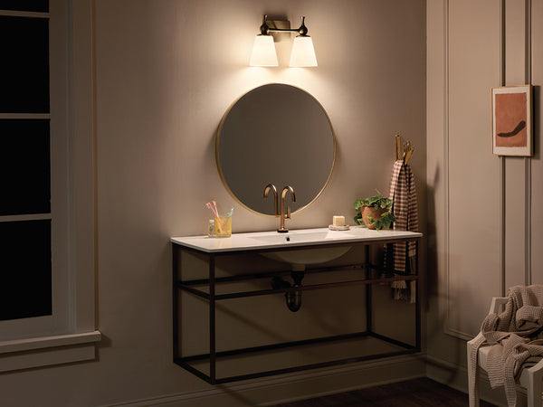 Viva 15" Two Lights Vanity Light, Etched White Glass / Champagne Bronze