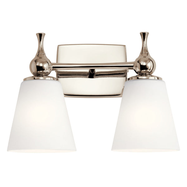 Viva 15" Two Lights Vanity Light, Etched White Glass / Polished Nickel