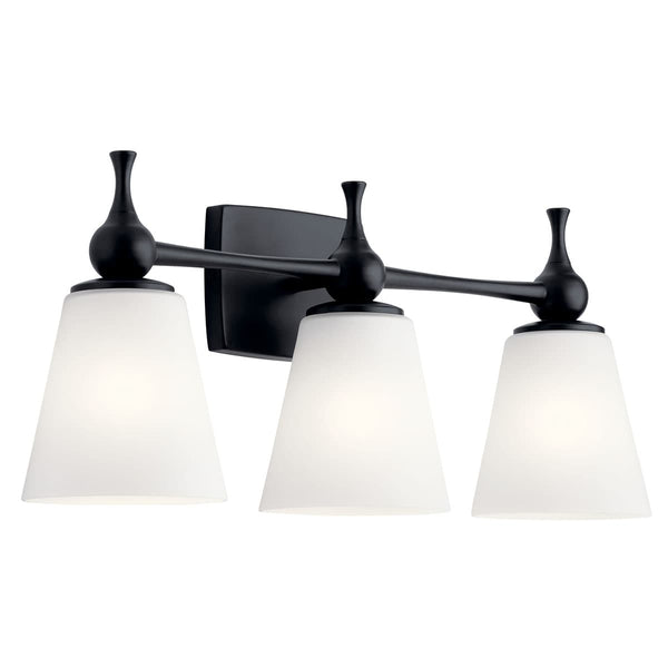 Viva 24" 3 Light Vanity Light, Etched White Glass / Black
