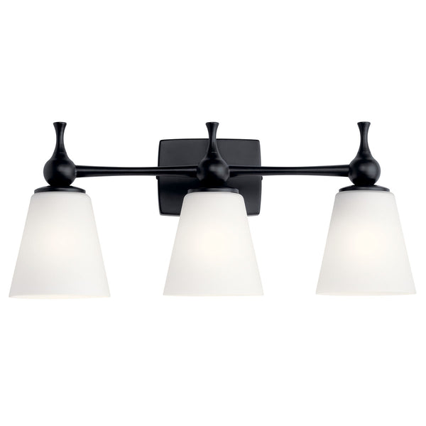 Viva 24" Three Lights Vanity Light, Etched White Glass / Black