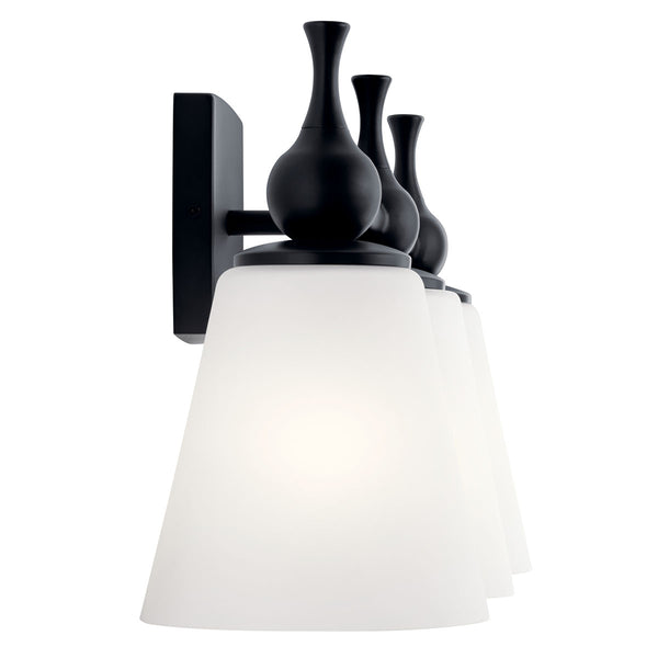 Viva 24" Three Lights Vanity Light, Etched White Glass / Black
