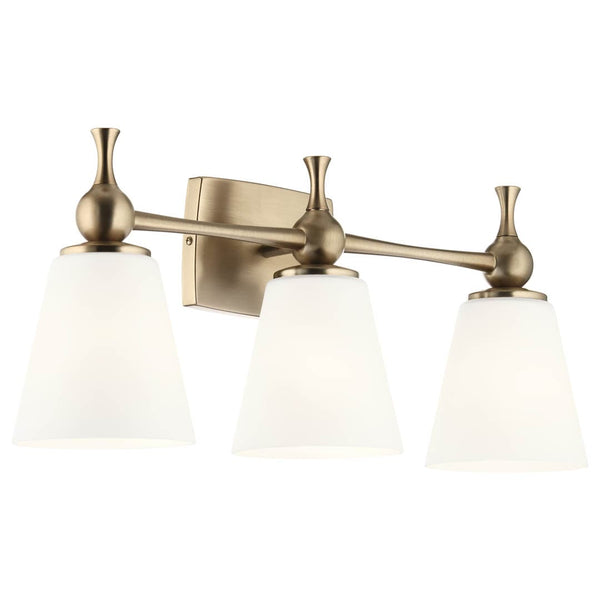 Viva 24" 3 Light Vanity Light, Etched White Glass / Champagne Bronze
