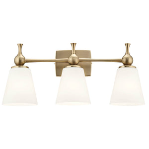 Viva 24" Three Lights Vanity Light, Etched White Glass / Champagne Bronze