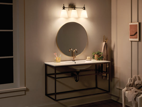 Viva 24" Three Lights Vanity Light, Etched White Glass / Champagne Bronze