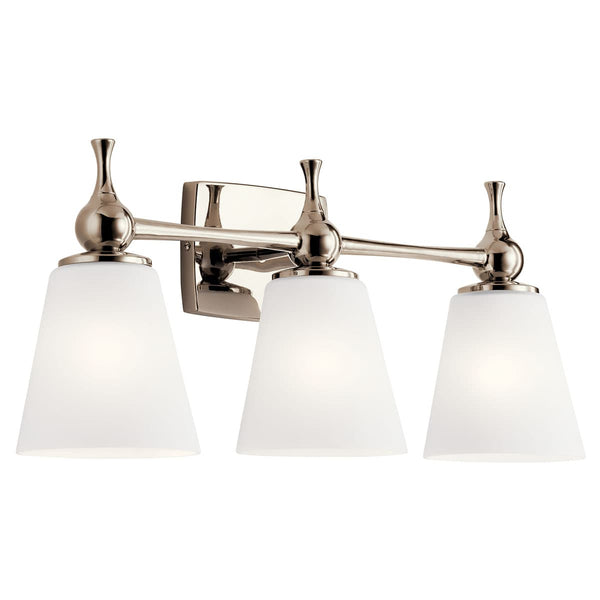 Viva 24" 3 Light Vanity Light, Etched White Glass / Polished Nickel