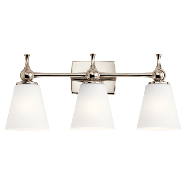 Viva 24" Three Lights Vanity Light, Etched White Glass / Polished Nickel