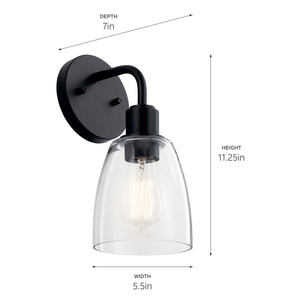 Vaughn 5" One Light Wall Sconce, Clear Glass / Black