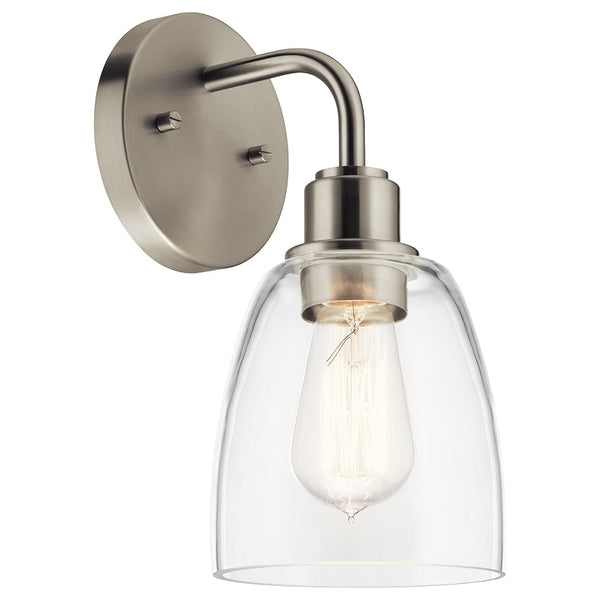 Vaughn 11" 1 Light Wall Sconce, Clear Glass / Brushed Nickel