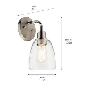 Vaughn 5" One Light Wall Sconce, Clear Glass / Brushed Nickel