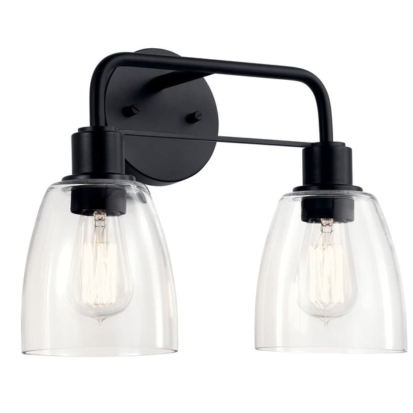 Vaughn 15" 2 Light Vanity Light, Clear Glass / Black