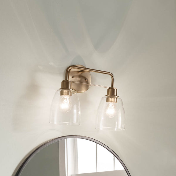 Vaughn 15" Two Lights Vanity Light, Clear Glass / Champagne Bronze