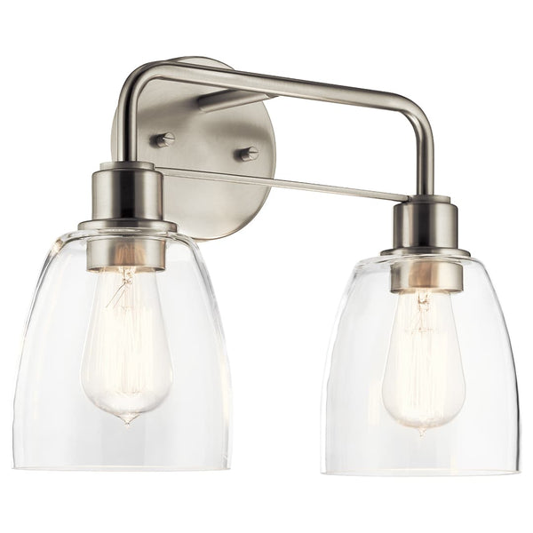 Vaughn 15" 2 Light Vanity Light, Clear Glass / Brushed Nickel